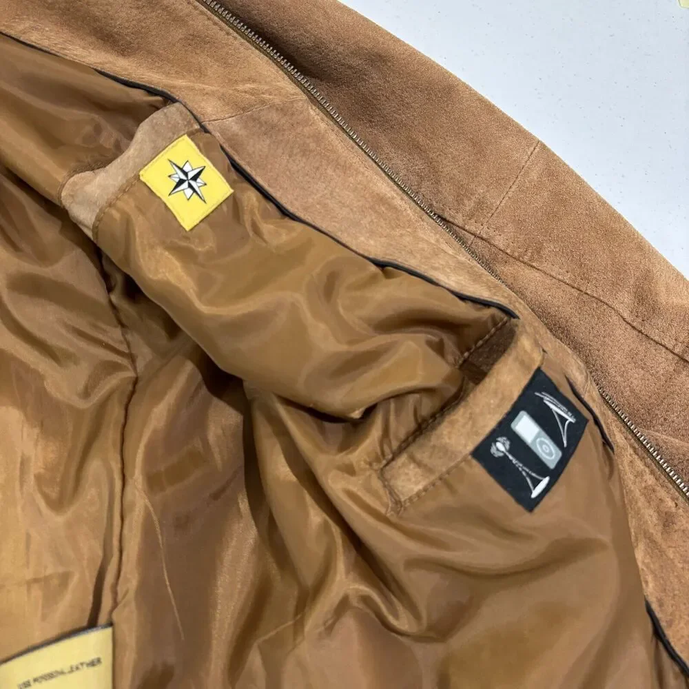 Boston Harbour Outdoor Wear Men XL Soft Brown Suede Leather Jacket Zip Workwear